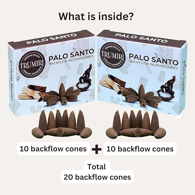 TRUMIRI Palo Santo Backflow Incense Cones - Total 20 Incense Cones Waterfall - Dual Pack of 10 Incense Backflow Cones - Waterfall Incense Cones - Incense Waterfall Cones TRUMIRI