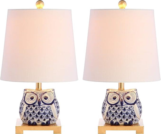 JONATHAN Y JYL3014A-SET2 Justina 16" Ceramic Mini Table Lamp(Set of 2) Cottage,Transitional for Bedroom, Living Room, Office, College Dorm, Coffee Table, Bookcase, Blue/White - Bloomnest