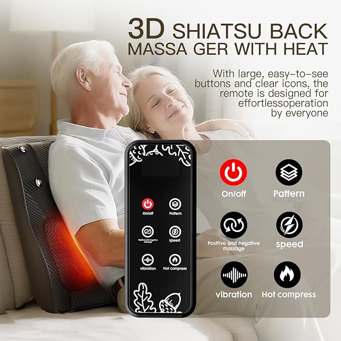 Back Massager with Heat, 3D Kneading Massage Pillow for Neck Back Shoulder Leg, Cordless & Portable for Home Office, Use on Couch or Bed, Ideal Muscle Relaxation Gift,holiday gift,christmas gifts - Bloomnest