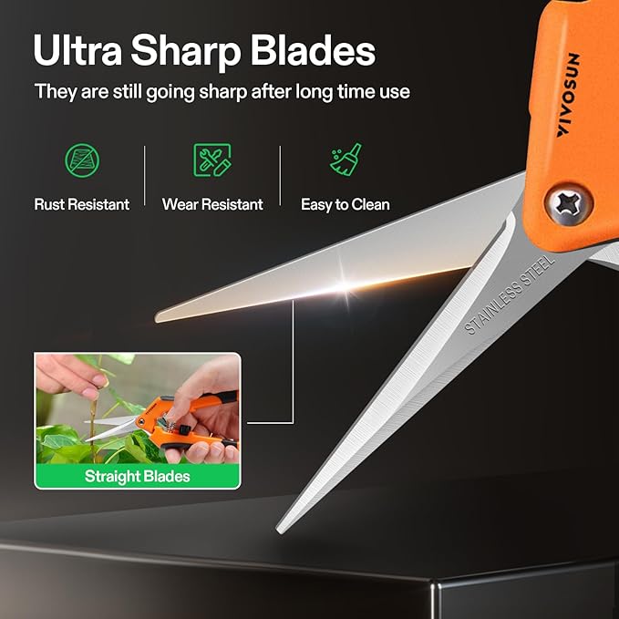 VIVOSUN 6.5 Inch Gardening Scissors Hand Pruner Pruning Shear with Straight Stainless Steel Blades Orange 1-Pack - Bloomnest