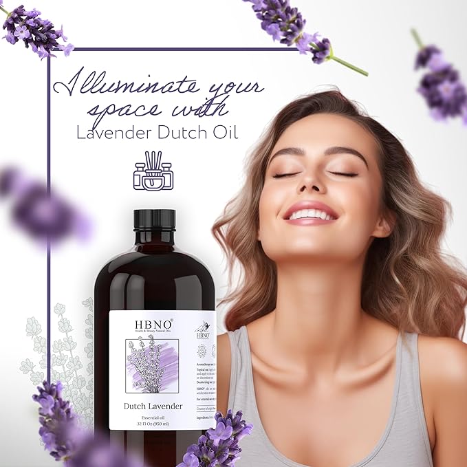 HBNO Lavender Dutch Oil - 32 oz (950 ml) Large Size - Ideal for Shampoos, Conditioners, Mouth Washes, Face wash, Lotions, and Skin Care Products (Glass Bottle). - Bloomnest