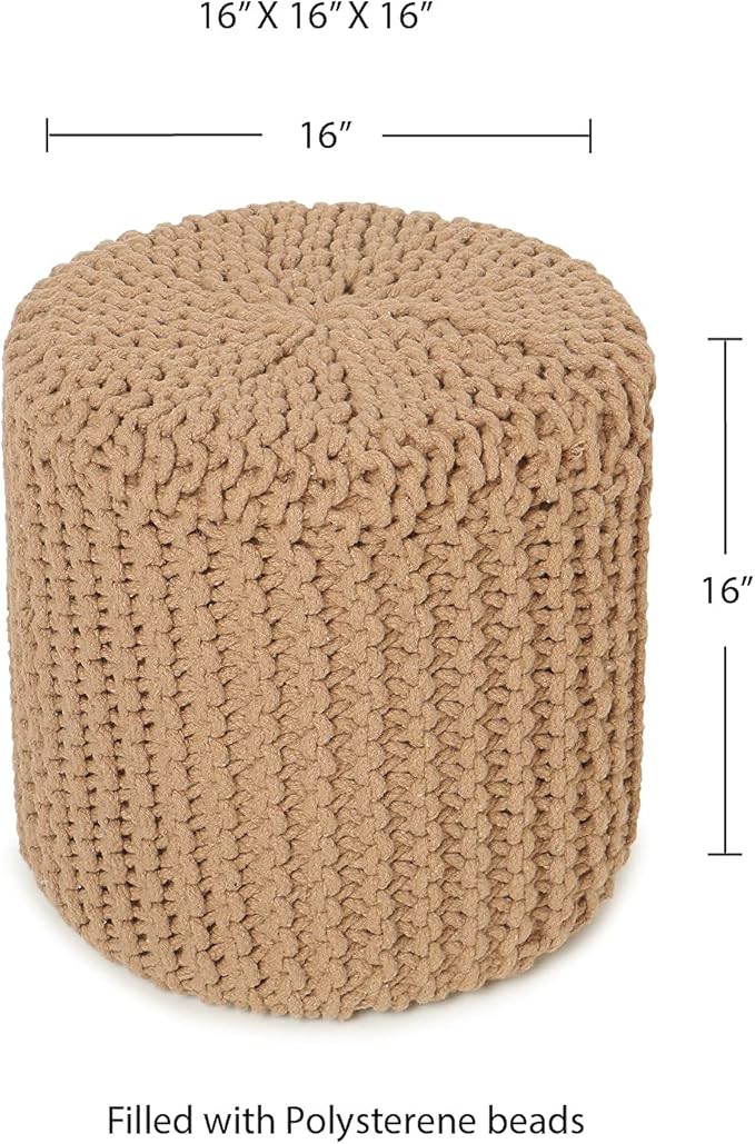 REDEARTH Pouf Ottoman - Cylindrical Knitted Poof - Cord Boho Pouffe - Cotton Round Foot Stool Puff for Home Decor - Living Room - Nursery - Bedroom - Patio - Lounge (16" x 16" x 16") - Beige - Bloomnest