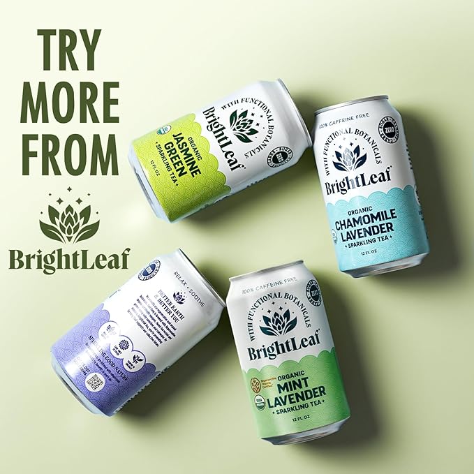 BrightLeaf Regenerative Organic Sparkling Tea, Citrus Jasmine, 12 oz Cans (Pack of 12) – Zero Sugar & Zero Calories – Organic Herbal Tea Drink – Mood-boosting ingredients – Craft Brewed Botanical Beverage - Bloomnest