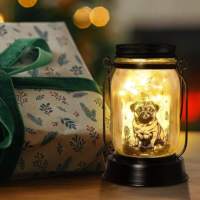 kyoryuger Pug Dog Gifts for Women/Men Pug Dog Solar Lanterns Mom Birthday Gift Pet Loss Lantern Pet Memorial Lights Solar Garden Decoration for Yard, Patio,Backyard,Porch Torches - Bloomnest