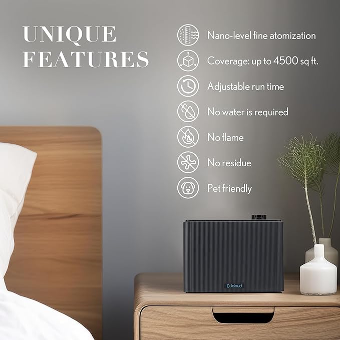 JCLOUD Smart Scent Air Machine 1000ML, Hotel Scent Diffuser Cover Up to 4500 Sq. Ft., Waterless Cold Air Diffuser for Home, Aromatherapy Diffuser for Essential Oils Large Room, Dimgray - Bloomnest