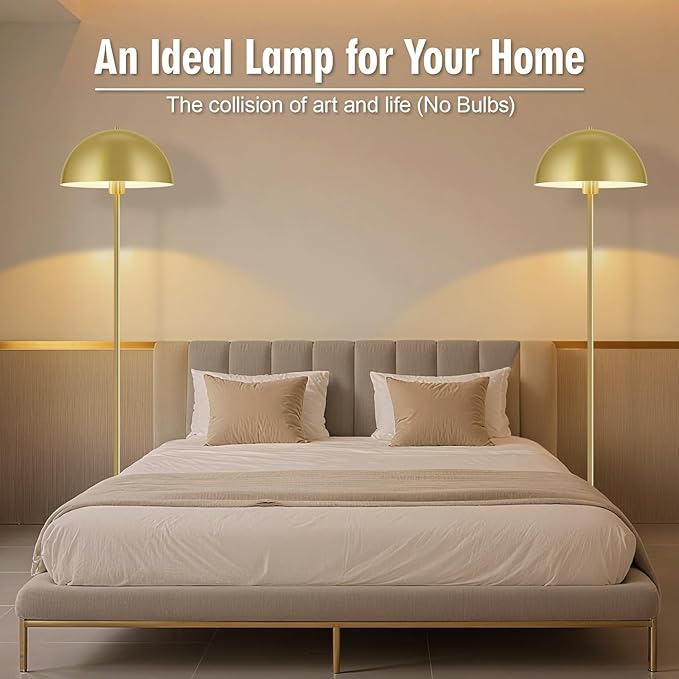 Industrial Floor Lamp, Brass Gold Floor Lamp for Living Room, 66Inch Tall Modern Standing Lamp, Stand Up Lamp with Metal Dome Shade, Mid Century Corner Reading Lamp for Bedroom Office Nursery, NO BULB - Bloomnest
