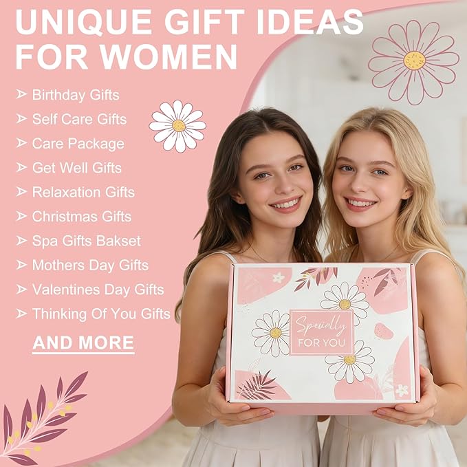 Birthday Gifts for Women, Self Care Get Well Soon Gifts Basket for Women, Flower Relaxing Spa Gift Basket Bath Set,Unique Luxury Self Care Box Gift for Mom Her Wife Sister Girlfriend, Girl Friend Pink - Bloomnest