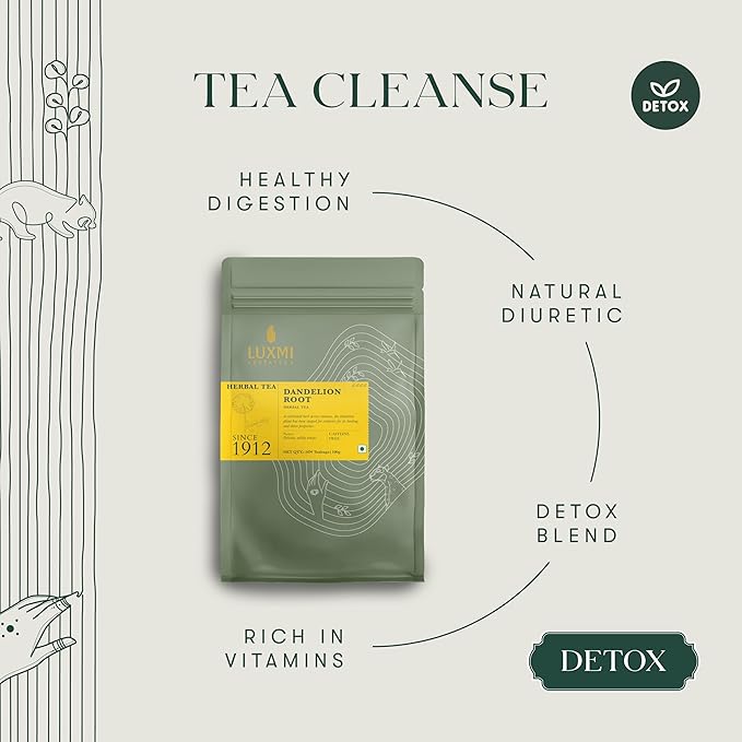 Luxmi Estates Pure Dandelion Herbal Organic Dandelion Tea (50 Tea Bags) Caffeine Free Tea Bags For Detox, Cleansing, and Digestion, With Certified Organic Dandelion Root Tea - Bloomnest