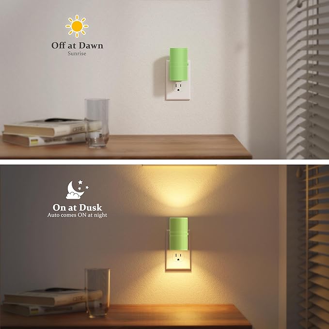 JandCase Night Lights Plug into Wall, Dimmable Night Light Plug in with Green Shade, Modern Night Lights with Dusk to Dawn Sensor, Soft White 3000K, 0-100LM Nightlight for Hallway Bedroom, 2 Pack - Bloomnest