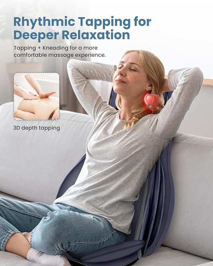 COMFIER Shiatsu Neck Back Massager with Heat for Pain Relief Deep Tissue, Adjustable-Height Neck Massage Rollers, Massage Chair Pad Tapping Compression Seat Massager Full Body, Gifts for Men Women - Bloomnest