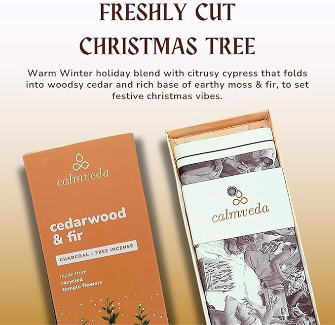 Balsam Cedar Incense Sticks - (80 Scented Sticks) Charcoal Free, Made from Upcycled Flowers | Like Freshly Cut Christmas Tree Incense Sticks, Cypress Woodsy & Moss Notes | for Holiday Cheers