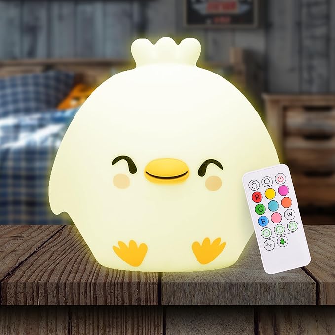 Lumipets Clara The Chick Squishy Silicone Night Light for Kids | Cute Night Light with Remote & Touch Control for Baby & Toddler Bedrooms | Color Changing Portable Animal Nightlight | Soft Mood Lamp - Bloomnest