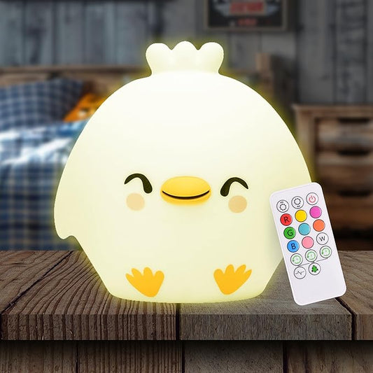 Lumipets Clara The Chick Squishy Silicone Night Light for Kids | Cute Night Light with Remote & Touch Control for Baby & Toddler Bedrooms | Color Changing Portable Animal Nightlight | Soft Mood Lamp - Bloomnest