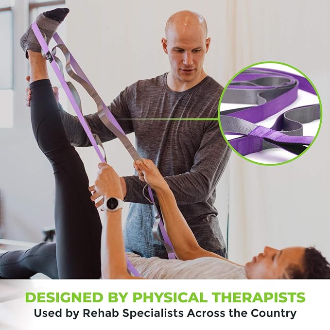 Gradient Fitness Stretching Strap for Physical Therapy, 12 Multi-Loop Stretch Strap 1" W x 8' L, Neoprene Handles, Physical Therapy Equipment, Yoga Straps for Stretching, Leg Stretcher. - Bloomnest