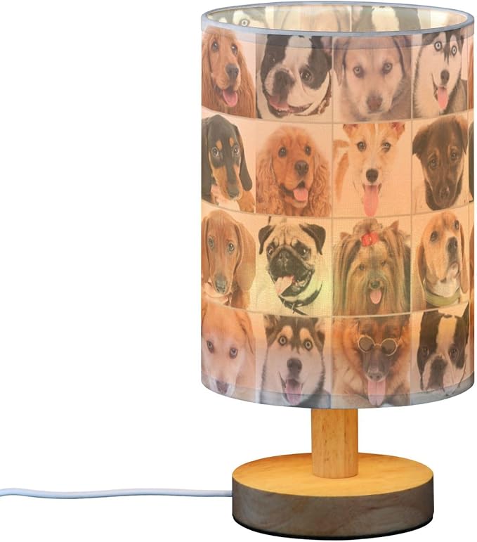 Table Lamp Husky Pug Dachshund Poodle French Bulldog Golden Retriever Dog Nightstand Lamp with Wood Base Fabric Lamp Shade Bedside Desk Lamp for Living Room Bedroom Kids Room Office - Bloomnest