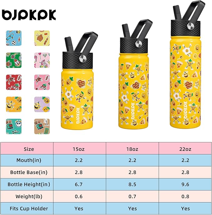BJPKPK Insulated Water Bottle with Straw Lid, 22 oz Stainless Steel Metal Water Bottles, Reusable Leak Proof BPA Free Water Bottles, Cups, Thermo, Hawaii Fruits-Yellow - Bloomnest