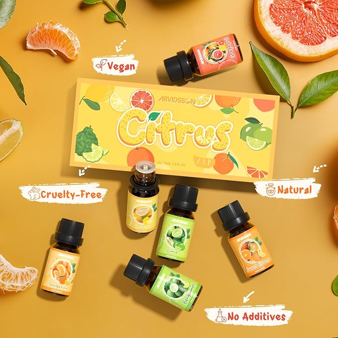 Citrus Essential Oils Set, ARVIDSSON Fresh Fruit Essential Oil for Diffuser, Grapefruit, Bergamot, Sweet Orange, Lemon, Lime, Tangerine, Citrusy Scented Oils Gift for Women - Bloomnest