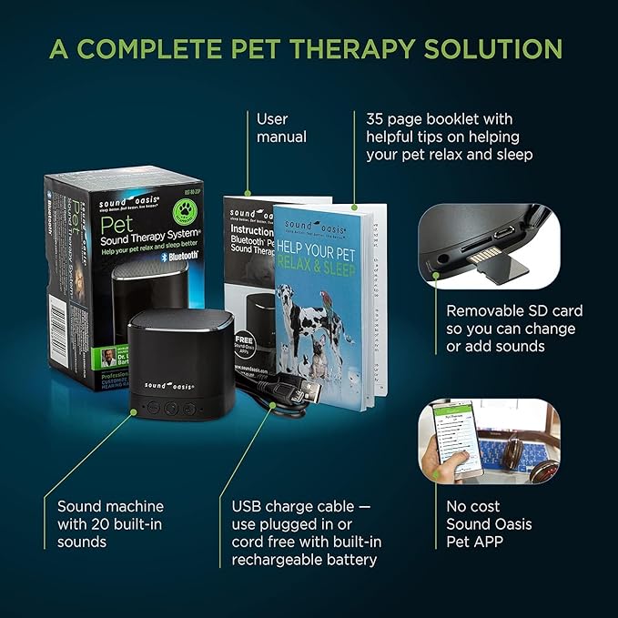 Sound Oasis Pet Bluetooth Sound Machine, 20 Dr Developed Calming Sounds to Soothe, Relax, Separation, Anxiety, Stress Relief, Sleep for Canine, Puppy, Dog, Cat for Storms, Fireworks, Barking, Travel - Bloomnest