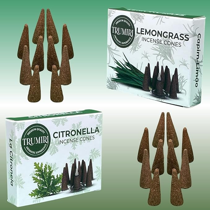 TRUMIRI Incense Cones - Combo Pack of 20 Cone Incense - 10 Citronella + 10 Lemongrass - Insence Cones - Incense Cones Scented - Cone Incense Scents - Insense Cones - Incent Cone TRUMIRI
