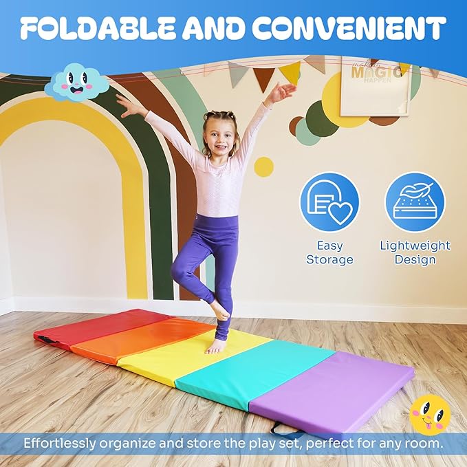 New Bounce Tumbling Mat for Kids - Gymnastics Mat - Folding Exercise Tumble Mat for Home Gyms - Bloomnest