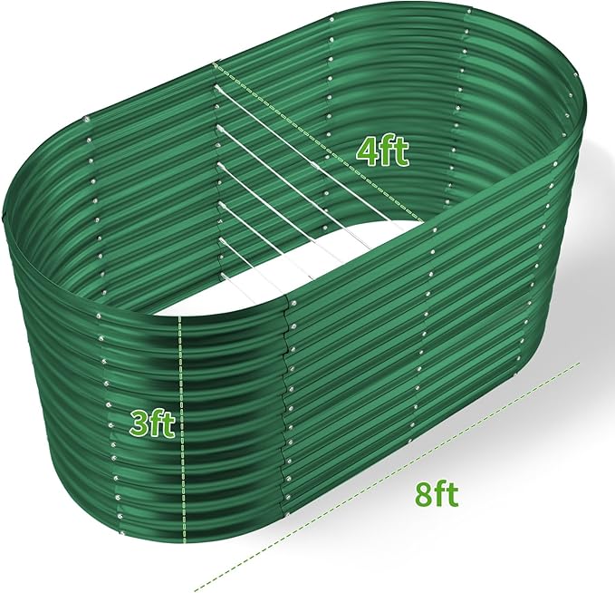 Land Guard 8x4x3ft Oval Galvanized Raised Garden Beds, Large-Capacity Metal Planter Box Outdoor, Durable Deep Raised Garden Bed 3ft Tall, Raised Beds for Gardening Vegetables, Forest Green - Bloomnest
