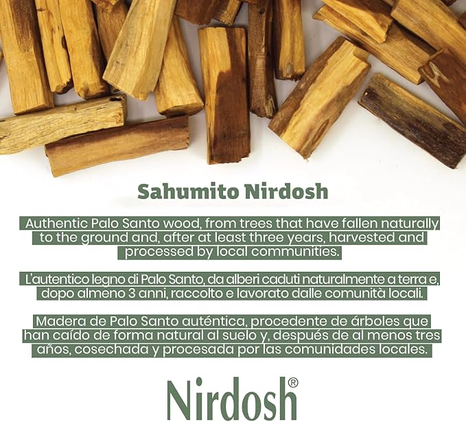 NIRDOSH Palo Santo Incense Sticks Sahumito 100% Natural - 25 Wood Sticks 1,96in - Innovation Organic Incense for Sublimation - Negative Energy Cleansing - Original Palo Santo Wood Bursera Graveolens NIRDOSH