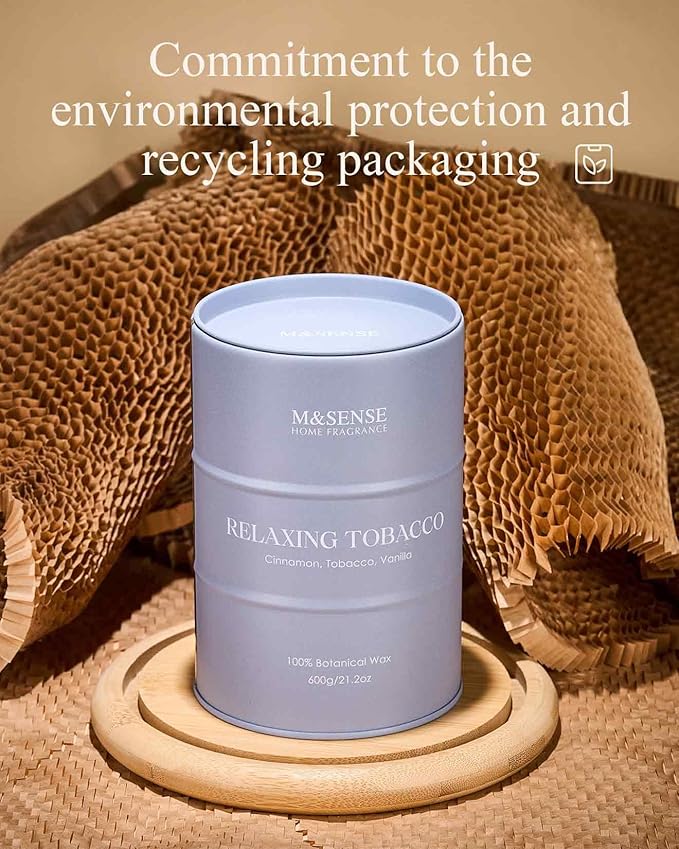 M&SENSE Tobacco Scented Candles Large, Natural Soy Candles 21.2oz 120 Hour Slow Burning,Aromatherapy Candle for Stress Relief Meditation Relaxing - Bloomnest