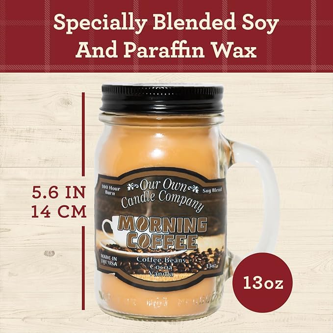 Our Own Candle Company, Morning Coffee Scented Mason Jar Candle, 100 Hour Burn Time, 13 Ounces - Bloomnest