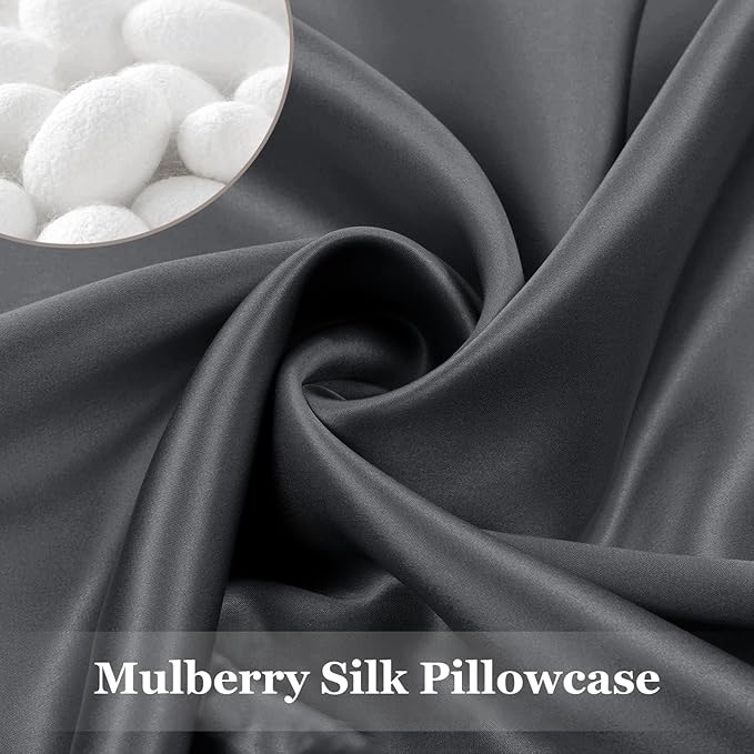 Adubor 100% Silk Pillowcase - Mulberry Silk Pillow Cases, 23 Momme 6A Grade Fibers, Silk Pillow Case for Hair and Skin Health, with Hidden Zipper (Queen 20''x30'', Space Gray, 1PC) - Bloomnest