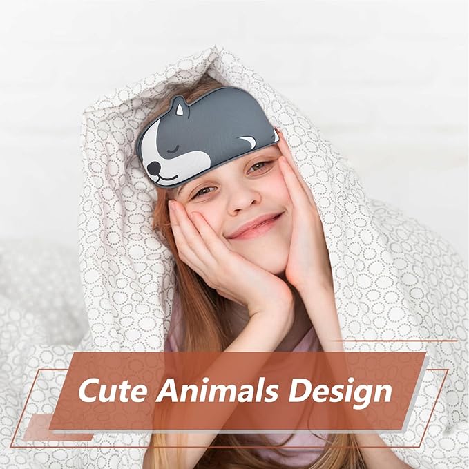 Cute Puppy Sleeping Mask Eye Mask Funny Animal 3D Contoured Sleep Mask Soft Breathable Blindfold Travel Eye Cover Eyeshade for Kids Adults Girls Boys Women Men (Dog, Grey) - Bloomnest