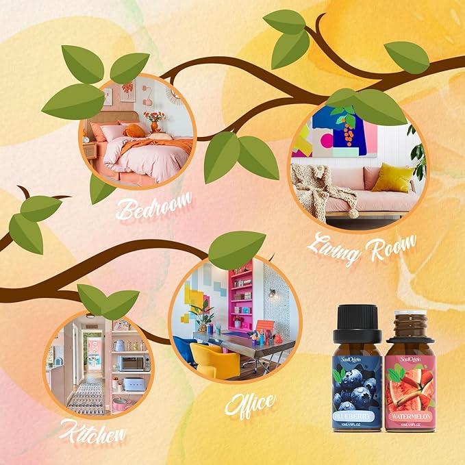 Fruit Essential Oils Set, Fragrance Oil Set for Diffuser, Scent Diffuser Oil for Candle Making- Pineapple, Sweet Orange, Grape, Green Apple, Blueberry, Watermelon - Bloomnest