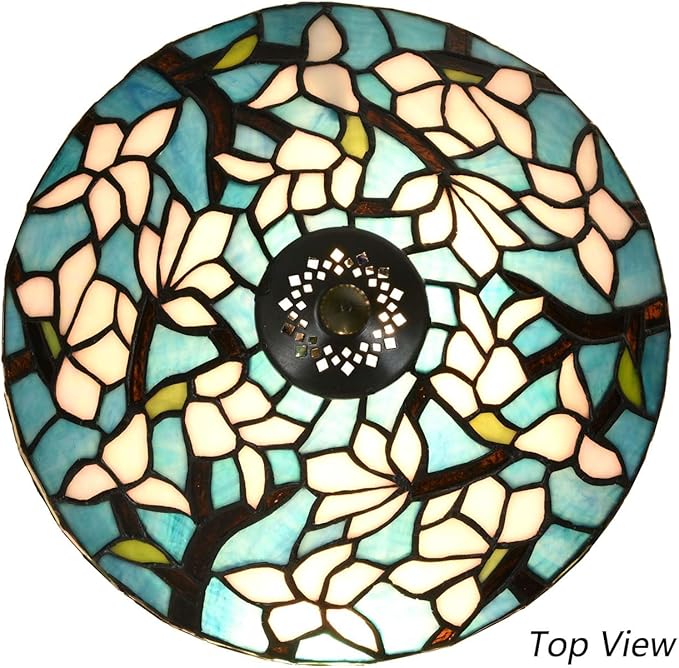 Bieye L10905 Tiffany Style Stained Glass Mushroom-Shaped Double Lit Table Lamp for Home Decor (10-inch, White Magnolia)