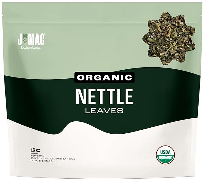 J MAC BOTANICALS Organic Nettle Leaf Herbal Tea - 16 oz (200+ Cups) Certified USDA Organic, Dried stinging nettle tea, 1 Pound Bulk Bag, Urtica dioica - Bloomnest
