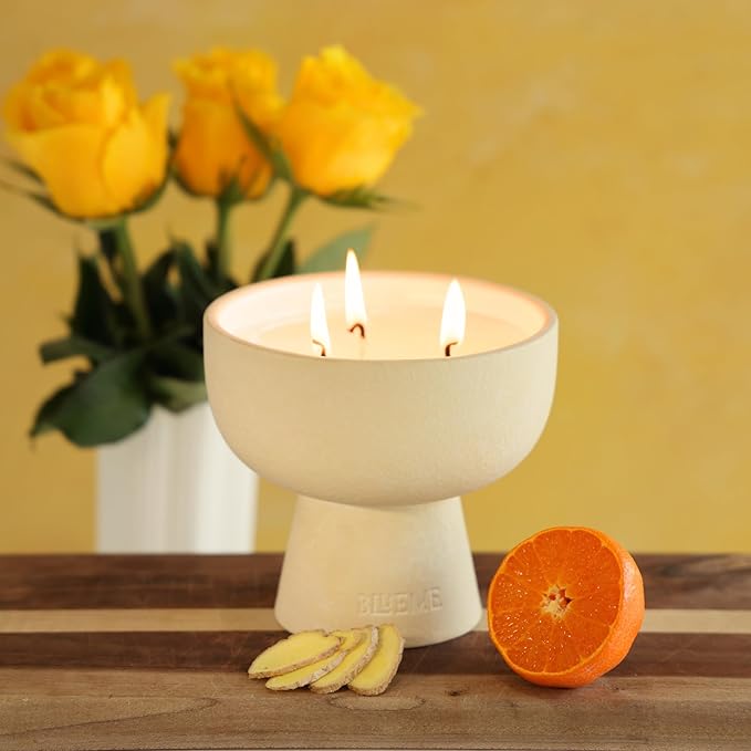 New BLUEME Wellness Candle Wax Refill, Contains Essential Oil, Sustainable, Hand Finished, Hand Poured, Premium, Luxury Ceramic, Natural Cotton Wick (45oz, Yuzu & Ginger) - Bloomnest