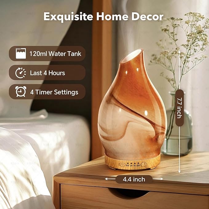 Essential Oil Diffuser, 120 ml Glass Aromatherapy Diffuser with 7 Color Lights, Auto Shut-Off and 4 Timer Settings, Ultrasonic Cool Mist Diffuser for Home Room Office (Dessert) - Bloomnest