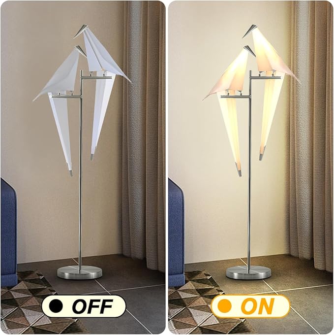 MORE CHANGE 68In Bird Floor Lamp, Modern Origami Bird Lamp, Silver Swinging Crane Pendant Light Fixtures for Living Room Bedroom Dinning Room Office - Bloomnest