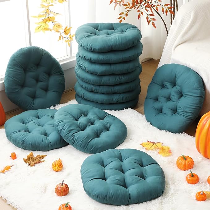 Fumete 12 Pcs Floor Pillows Cushions Seating 16 x 16 Inches Color Round Seat Reading Floor Chair Cushions for Kids Adults Classroom Home School Playing Supplies(Peacock Blue) - Bloomnest