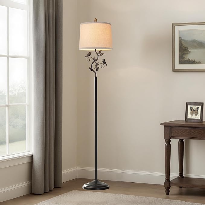 RORIANO 63" Rustic Leaf Floor Lamp for Living Room, Unique Bird Tall Standing Lamp with Rotary Switch, Vintage Floor Lamps for Bedroom Study Room, Bulb Included - Bloomnest
