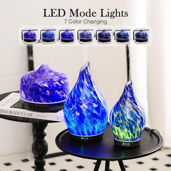 Porseme 500ml Glass Essential Oil Diffuser Aromatherapy Ultrasonic Cool Mist Humidifier 15-21 Running Hours Waterless Auto-Off Air Diffusers for Sleeping Yoga Office Working Spa and Rest (Deep Blue) - Bloomnest