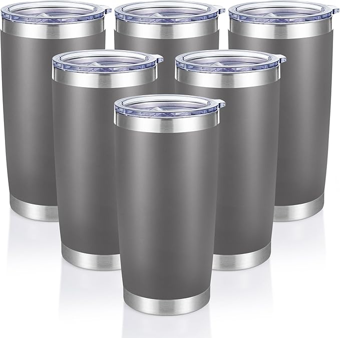20 oz Tumblers Bulk Stainless Steel Tumbler with Lid Double Wall Vacuum Insulated Coffee Mug 20oz Powder Coated Cup for Hot and Cold Drinks, Gray, 6 pack - Bloomnest