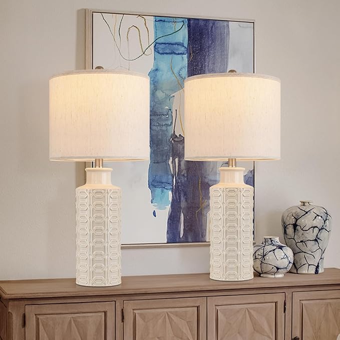 Bedside Lamps Farmhouse Nightstand Lamp Set of 2 Farmhouse Table Lamp Desk Lamps for Living Room Ceramic Lights 3 Way Light Table Lamp for Bedroom,Cafeteria,Office,Console - Bloomnest