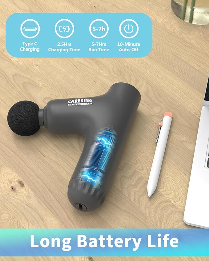 3-in-1 Detachable Massage Gun Deep Tissue, Ergonomic Extension Handle Back Massager for Pain Relief, Portable Percussion Muscle Massager for Shoulder, Thigh, Waist & Neck - Bloomnest