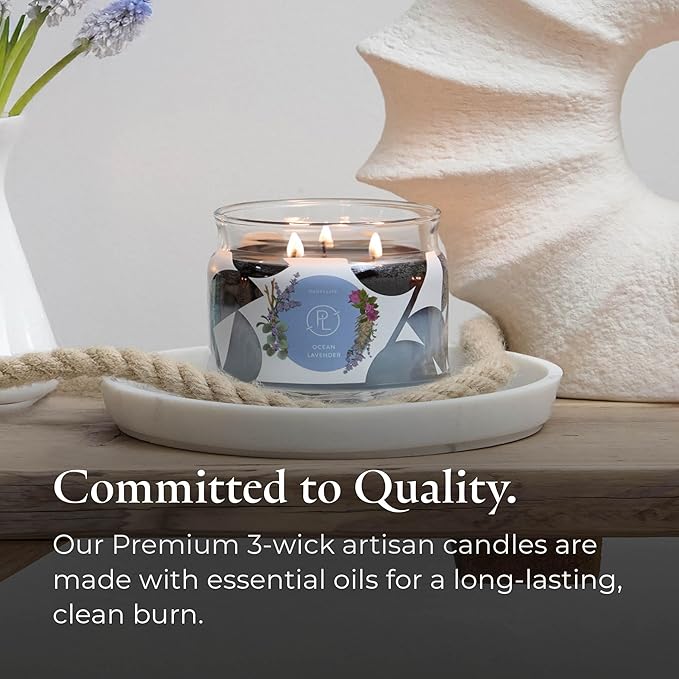 PartyLite Ocean Lavender Scented, Notes of Vanilla Sea Salt, Driftwood, Sea Moss, Patchouli & Eucalyptus, 13.2oz 3-Wick Jar Candle, 45 Hour Burn Time, Luxurious Fragrance, Ideal for Gifting - Bloomnest
