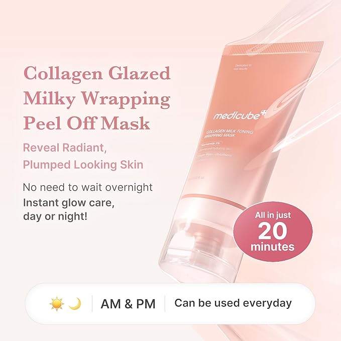 medicube Wrapping Mask Collagen Glazed Milky Glow Daytime Peel Off Mask | Quick and Easy Care with Glutathione, Niacinamide for Plumped, Hydrated & Smooth Skin | Korean Skin Care, 2.53 fl.oz - Bloomnest