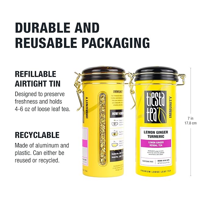 Tiesta Tea - Lemon Ginger Turmeric, Loose Leaf, Lemon Ginger Herbal Tea, Premium Blend, Non Caffeinated Herbal, Make Hot or Iced & Brews Up to 50 Cups, 5 Ounce Refillable Tin - Bloomnest