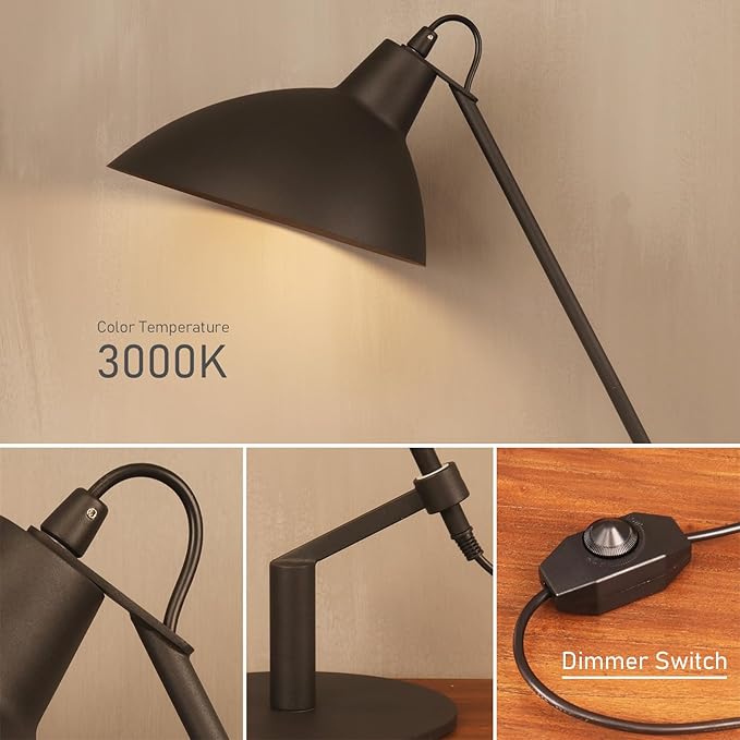 Desk Lamp Modern Industrial 100% Metal Table Lamp 22", Soft White Light (3000K) with Adjustable Switch, Ideal for Office Bedroom Study Room Living Room Nightstand Bedside Lamps Sand Black - Bloomnest