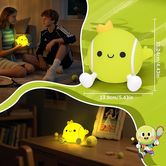 Attivilife Tennis Night Light, Tennis Ball Gifts for Kids, Rechargeable Nursery Bedroom Table Decor Dimmable LED Touch Lamp, Birthday Graduation Christmas Gift for Baby Boy Girl Teen Adult Athlete - Bloomnest
