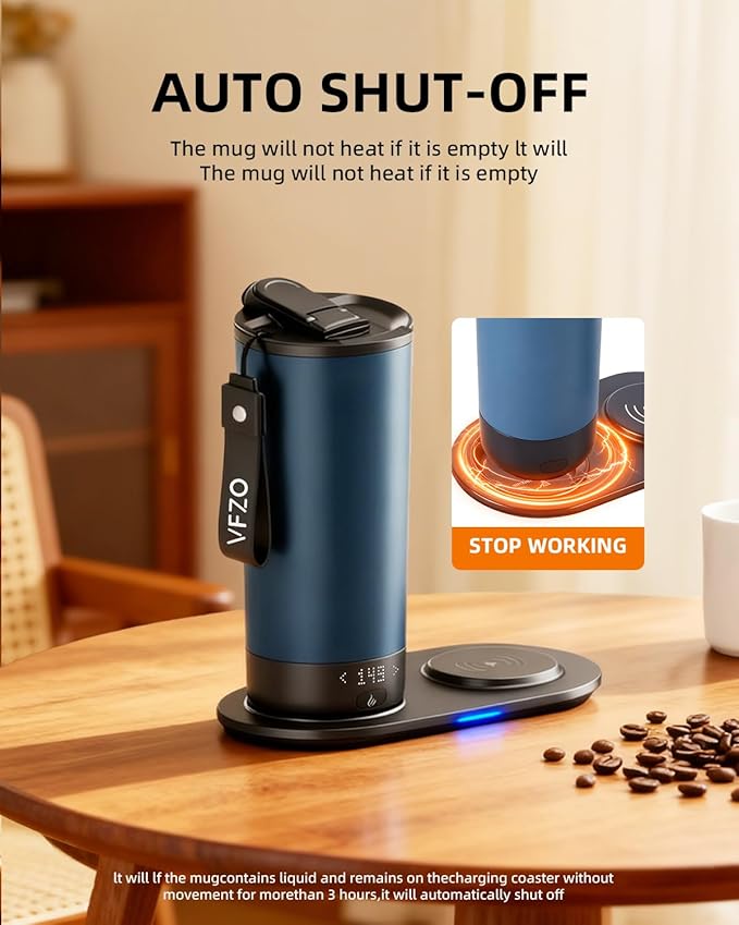 Temperature Control Heated Travel Mug Smart Self Heating Coffee Mug 20 Oz App Controlled LED Display coffee serving sets mug kept at a constant temperature for 4-10 hours (Slate Blue, 20 oz) - Bloomnest