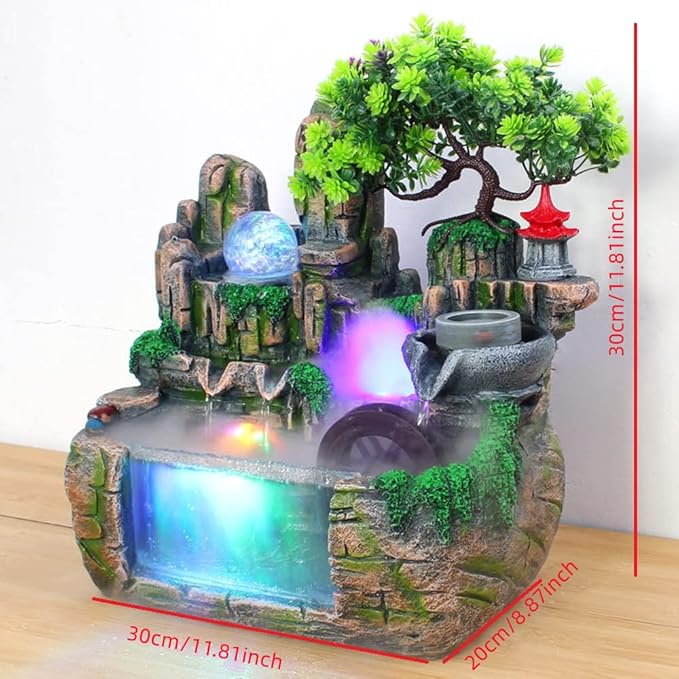 11.81INCH Indoor Water Fountain Rockery Ornaments, Atomizing Rockery Water Fountain Desktop, Chinese Fengshui LED Lamp Waterfall Includes Tower for Home Office - Bloomnest