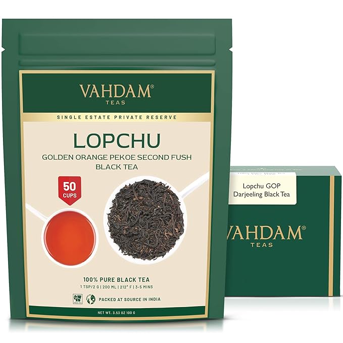 VAHDAM, Second Lopchu Golden Orange Pekoe Black Tea| 40+ cups, 3.53 oz | Pure 100% Unblended Darjeeling Black Tea Loose Leaf | Single Estate Tea - Bloomnest